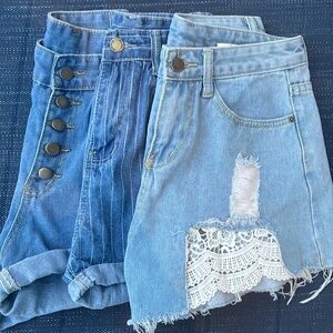 Denim shorts.